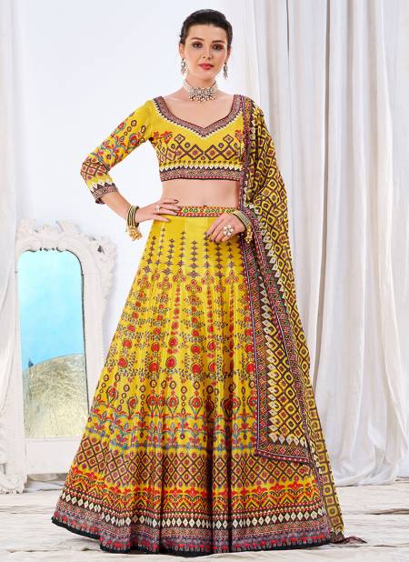 Yellow Colour Siya New Wedding Designer Chinon Printed Lehengha Choli Collection 1001